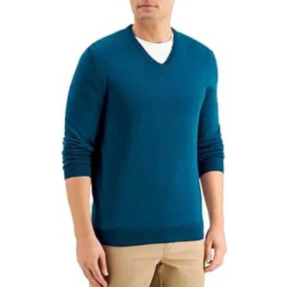 Lands End Men's Teal V-Neck Sweater